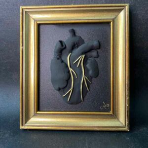 Coeur anatomique noir mat / or